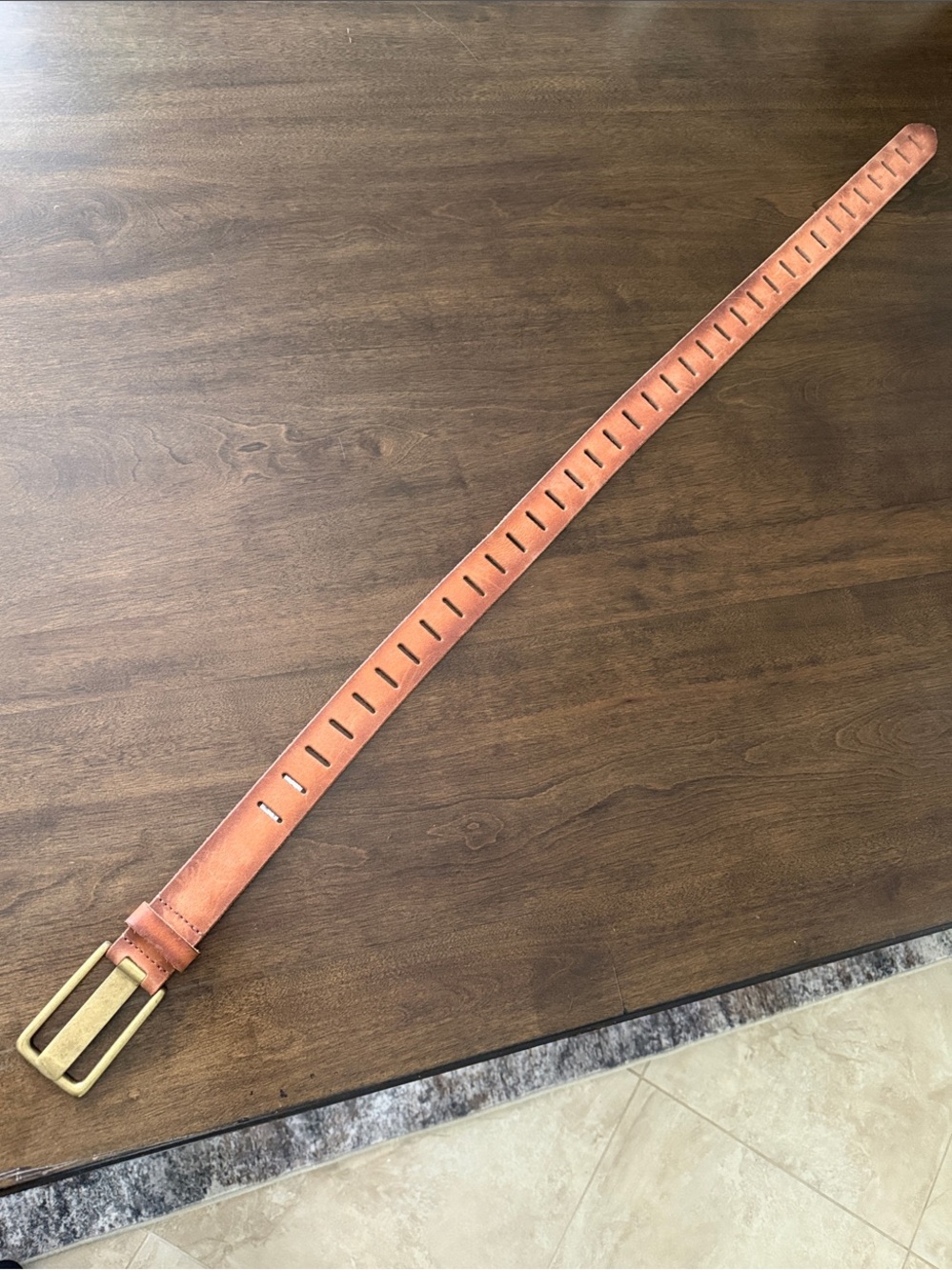 We The Free Distressed Tan Leather Belt with Gold Buckle